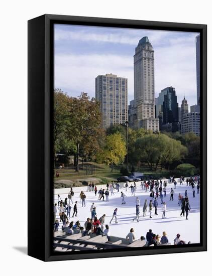People Skating in Central Park, Manhattan, New York City, New York, USA-Peter Scholey-Framed Stretched Canvas