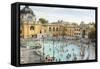 People Soaking and Swimming in the Famous Szechenhu Thermal Bath, Budapest, Hungary-Kimberly Walker-Framed Stretched Canvas