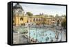 People Soaking and Swimming in the Famous Szechenhu Thermal Bath, Budapest, Hungary-Kimberly Walker-Framed Stretched Canvas