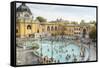 People Soaking and Swimming in the Famous Szechenhu Thermal Bath, Budapest, Hungary-Kimberly Walker-Framed Stretched Canvas