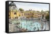 People Soaking and Swimming in the Famous Szechenhu Thermal Bath, Budapest, Hungary-Kimberly Walker-Framed Stretched Canvas