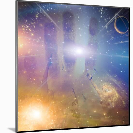 People Soaring Toward Light Amongst Stars-rolffimages-Mounted Art Print