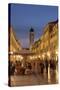 People Strolling and Cafes, Placa Lit Up at Dusk, Dubrovnik, Croatia, Europe-John Miller-Stretched Canvas