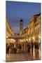 People Strolling and Cafes, Placa Lit Up at Dusk, Dubrovnik, Croatia, Europe-John Miller-Mounted Photographic Print