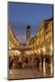 People Strolling and Cafes, Placa Lit Up at Dusk, Dubrovnik, Croatia, Europe-John Miller-Mounted Photographic Print