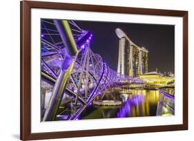 People Strolling on the Helix Bridge Towards the Marina Bay Sands and Artscience Museum at Night-Fraser Hall-Framed Photographic Print