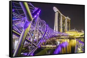 People Strolling on the Helix Bridge Towards the Marina Bay Sands and Artscience Museum at Night-Fraser Hall-Framed Stretched Canvas