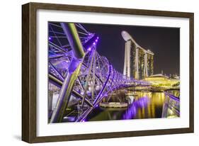 People Strolling on the Helix Bridge Towards the Marina Bay Sands and Artscience Museum at Night-Fraser Hall-Framed Photographic Print