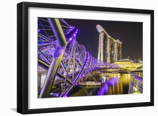 People Strolling on the Helix Bridge Towards the Marina Bay Sands and Artscience Museum at Night-Fraser Hall-Framed Photographic Print