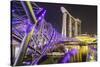 People Strolling on the Helix Bridge Towards the Marina Bay Sands and Artscience Museum at Night-Fraser Hall-Stretched Canvas