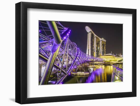 People Strolling on the Helix Bridge Towards the Marina Bay Sands and Artscience Museum at Night-Fraser Hall-Framed Photographic Print