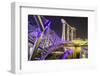 People Strolling on the Helix Bridge Towards the Marina Bay Sands and Artscience Museum at Night-Fraser Hall-Framed Photographic Print