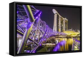 People Strolling on the Helix Bridge Towards the Marina Bay Sands and Artscience Museum at Night-Fraser Hall-Framed Stretched Canvas