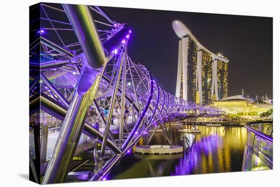 People Strolling on the Helix Bridge Towards the Marina Bay Sands and Artscience Museum at Night-Fraser Hall-Stretched Canvas