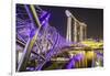 People Strolling on the Helix Bridge Towards the Marina Bay Sands and Artscience Museum at Night-Fraser Hall-Framed Photographic Print