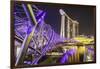 People Strolling on the Helix Bridge Towards the Marina Bay Sands and Artscience Museum at Night-Fraser Hall-Framed Photographic Print