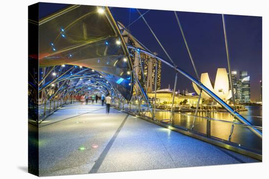 People Strolling on the Helix Bridge Towards the Marina Bay Sands and Artscience Museum at Night-Fraser Hall-Stretched Canvas