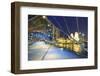 People Strolling on the Helix Bridge Towards the Marina Bay Sands and Artscience Museum at Night-Fraser Hall-Framed Photographic Print