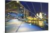 People Strolling on the Helix Bridge Towards the Marina Bay Sands and Artscience Museum at Night-Fraser Hall-Stretched Canvas