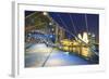 People Strolling on the Helix Bridge Towards the Marina Bay Sands and Artscience Museum at Night-Fraser Hall-Framed Photographic Print