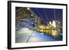 People Strolling on the Helix Bridge Towards the Marina Bay Sands and Artscience Museum at Night-Fraser Hall-Framed Photographic Print