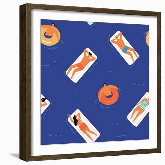 People Swimming, Sunbathing and Relaxing in the Ocean-Tasiania-Framed Premium Giclee Print