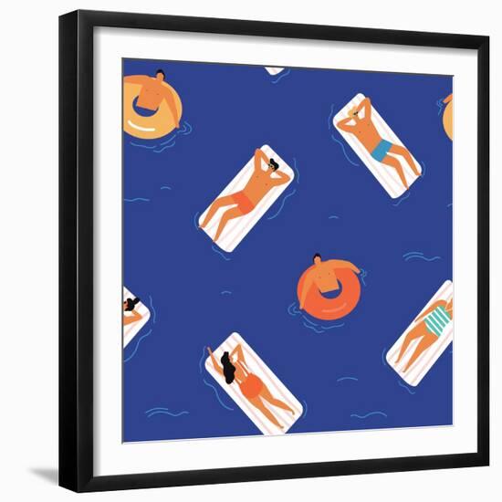 People Swimming, Sunbathing and Relaxing in the Ocean-Tasiania-Framed Premium Giclee Print