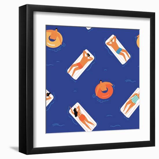 People Swimming, Sunbathing and Relaxing in the Ocean-Tasiania-Framed Art Print