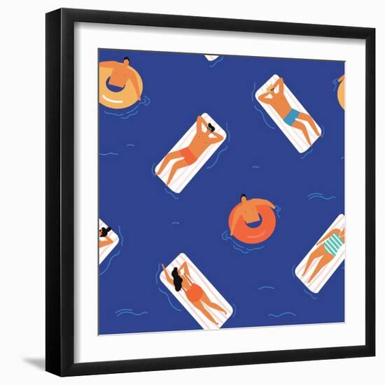 People Swimming, Sunbathing and Relaxing in the Ocean-Tasiania-Framed Art Print