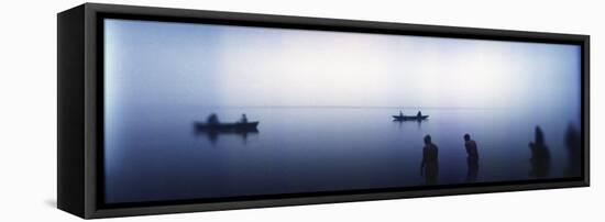 People Taking a Ritual Dip in a River, Ganges River, Varanasi, Uttar Pradesh, India-null-Framed Stretched Canvas