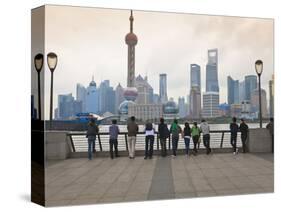 People Viewing the Pudong Skyline and the Oriental Pearl Tower from the Bund, Shanghai, China, Asia-Amanda Hall-Stretched Canvas