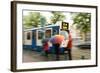 People Waiting for Streetcar on Damrak Street-Guido Cozzi-Framed Photographic Print