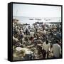 People Waiting on Beach for Dhows to Land Fish, Stone Town, Zanzibar, Tanzania, East Africa, Africa-Lee Frost-Framed Stretched Canvas