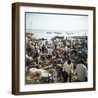 People Waiting on Beach for Dhows to Land Fish, Stone Town, Zanzibar, Tanzania, East Africa, Africa-Lee Frost-Framed Photographic Print