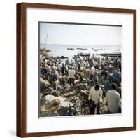 People Waiting on Beach for Dhows to Land Fish, Stone Town, Zanzibar, Tanzania, East Africa, Africa-Lee Frost-Framed Photographic Print