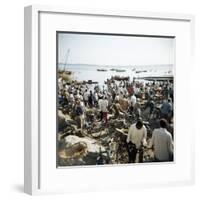 People Waiting on Beach for Dhows to Land Fish, Stone Town, Zanzibar, Tanzania, East Africa, Africa-Lee Frost-Framed Photographic Print