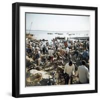 People Waiting on Beach for Dhows to Land Fish, Stone Town, Zanzibar, Tanzania, East Africa, Africa-Lee Frost-Framed Photographic Print