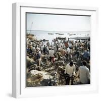 People Waiting on Beach for Dhows to Land Fish, Stone Town, Zanzibar, Tanzania, East Africa, Africa-Lee Frost-Framed Photographic Print