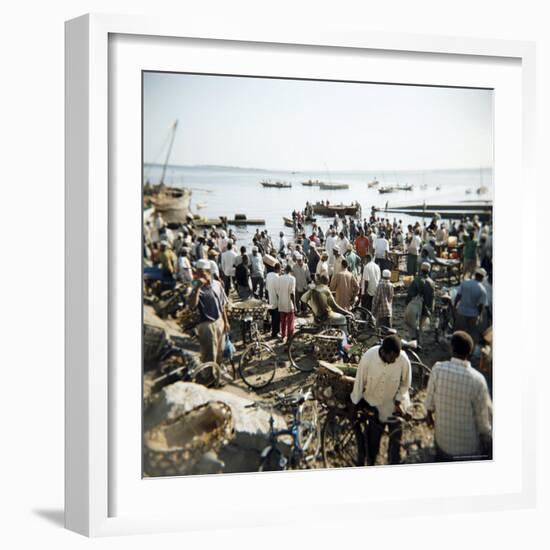 People Waiting on Beach for Dhows to Land Fish, Stone Town, Zanzibar, Tanzania, East Africa, Africa-Lee Frost-Framed Photographic Print