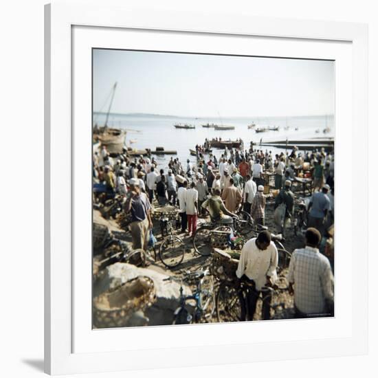 People Waiting on Beach for Dhows to Land Fish, Stone Town, Zanzibar, Tanzania, East Africa, Africa-Lee Frost-Framed Photographic Print