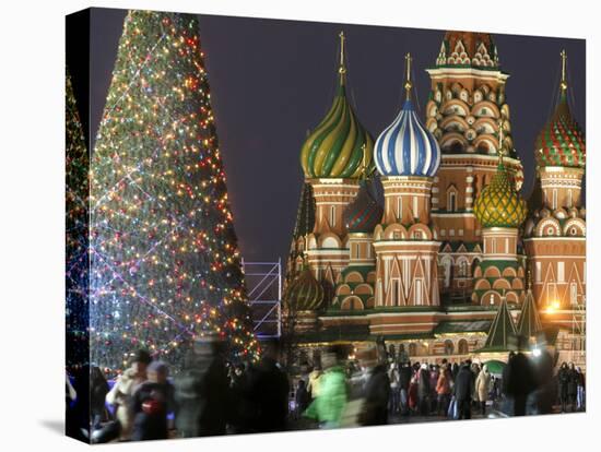 People Walk Along Red Square in Moscow, Decorated for New Year Celebrations-null-Stretched Canvas