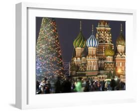 People Walk Along Red Square in Moscow, Decorated for New Year Celebrations-null-Framed Photographic Print