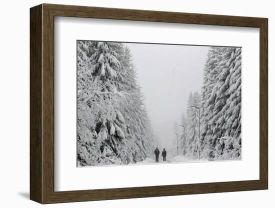 People Walk under Heavy Snowfall Near the Eastern German Town of Altenberg-David W Cerny-Framed Photographic Print