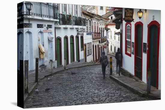 People Walking Along Street, Ouro Preto, UNESCO World Heritage Site, Minas Gerais, Brazil-Ian Trower-Stretched Canvas