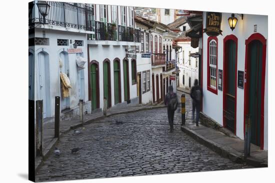 People Walking Along Street, Ouro Preto, UNESCO World Heritage Site, Minas Gerais, Brazil-Ian Trower-Stretched Canvas