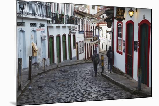 People Walking Along Street, Ouro Preto, UNESCO World Heritage Site, Minas Gerais, Brazil-Ian Trower-Mounted Photographic Print