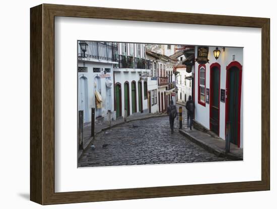 People Walking Along Street, Ouro Preto, UNESCO World Heritage Site, Minas Gerais, Brazil-Ian Trower-Framed Photographic Print