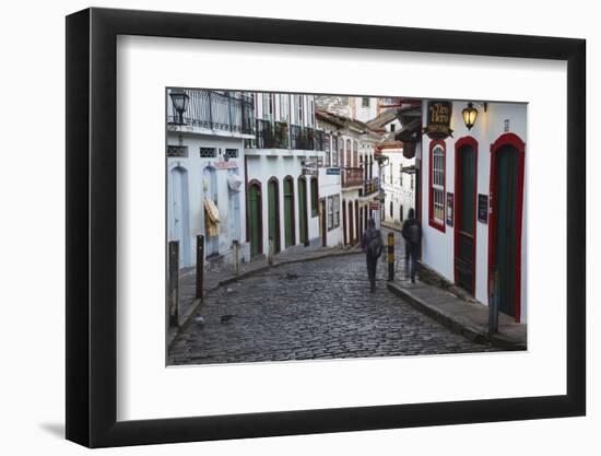 People Walking Along Street, Ouro Preto, UNESCO World Heritage Site, Minas Gerais, Brazil-Ian Trower-Framed Photographic Print