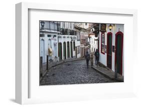 People Walking Along Street, Ouro Preto, UNESCO World Heritage Site, Minas Gerais, Brazil-Ian Trower-Framed Photographic Print