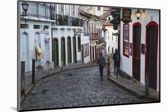 People Walking Along Street, Ouro Preto, UNESCO World Heritage Site, Minas Gerais, Brazil-Ian Trower-Mounted Photographic Print